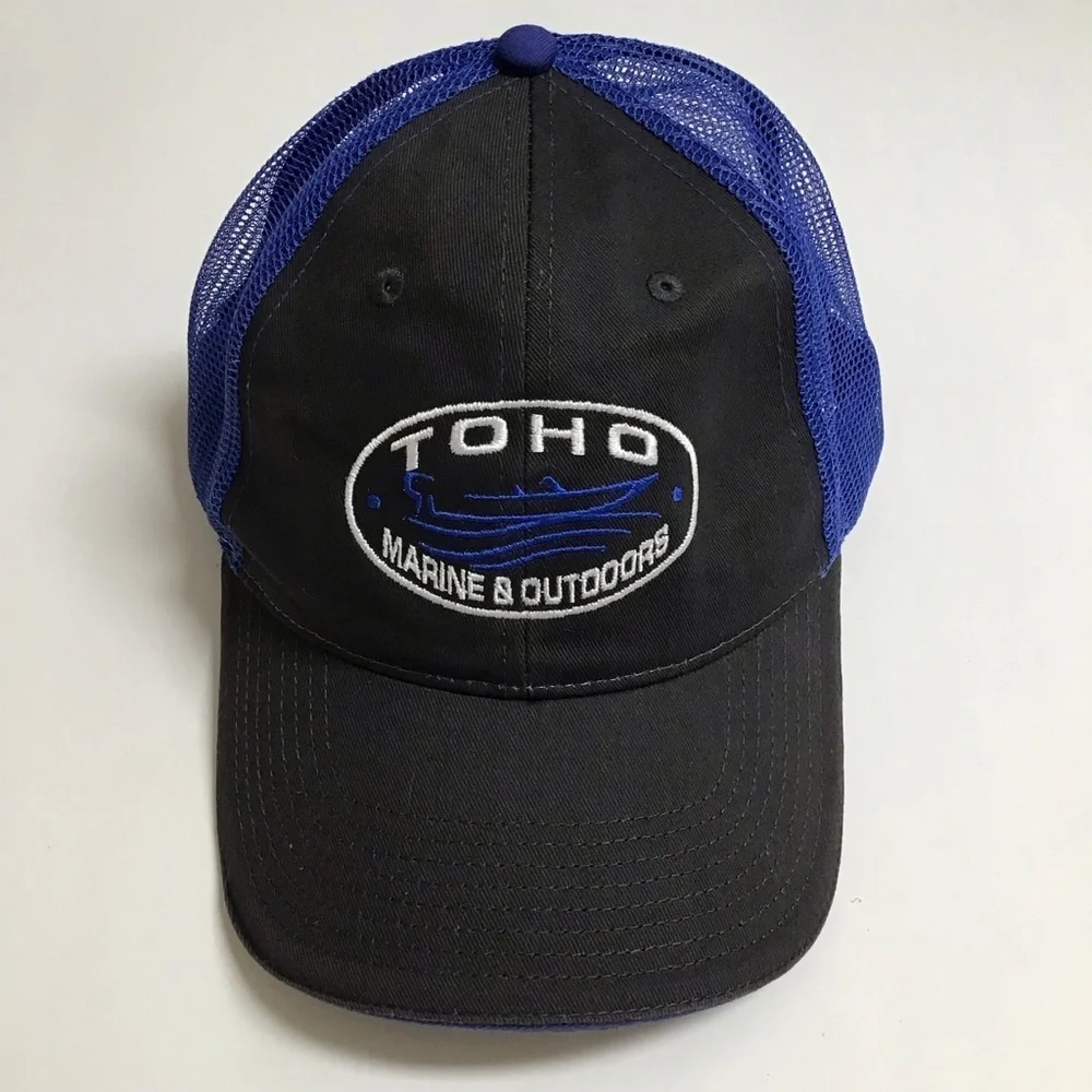 TOHO Marine Outdoors Hat Mesh Cap Adjusts Blue Gray White Lake Boating Sea - Picture 1 of 10